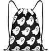 Kfjghhl Carino Bianco Fantasma Halloween Modello Coulisse Zaino Borsa Sport Sackpack Bulk Cinch Gym Bag Donne Uomini Bambini Sport All'aperto, Nero , S, Vacanze