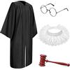 Yahenda 4 pz giudice costume accessorio giudice vestaglia pizzo falso collare plastica martelletto occhiali rotondi per Halloween Cosplay partito favore, come da immagine., Taglia Adulta