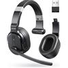 TECKNET Auricolare Bluetooth TECKNET con microfono, cuffie con cancellazione del rumore (singola e doppia), cuffie wireless con dongle USB, 3 modalità musicali EQ, cuffie over-ear Bluetooth per ufficio, casa, Zoom