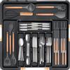 Homecor Organizer per cassetti della cucina, vassoio completamente espandibile per cassetti della cucina, set di utensili da cucina in plastica e divisorio per gadget, grande, nero
