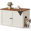 SONGMICS HOME Mobiletto Lettiera per Gatti, Montaggio Rapido Senza Attrezzi Toolless, Mobile Copri-Lettiera, Ante a Pressione, Casetta per Gatti, Bianco Vintage e Marrone Miele PCL233WJ05
