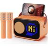 JYX Karaoke con 2 Microfono, Altoparlante Pixel Fun Schermo, Casse Portatili Professionale per Accompagnamento Audio Adulti Bambini, Cassa Bluetooth 5.3 per Feste e Viaggi, Arancia
