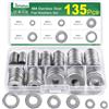 Bolatus Set di 135 rondelle in acciaio inox, rondelle Bolatus, assortimento di 6 misure, dischi per carrozzeria M4 M5 M6 M8 M10 M12, rondelle piatte in acciaio inox per viti e dadi e barra filettata