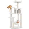 Feandrea Albero per Gatti Alto 143 cm, Tiragraffi per Gatti, con 4 Pali Graffiatoi, 2 Posatoi, 1 Grotta, 1 Amaca, 2 Pompon, in Peluche a Più Livelli, Bianco Crema PCT161T01V1