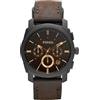 Fossil Orologio Machine da uomo, movimento cronografo al quarzo da 42 mm con cinturino in acciaio inossidabile o in pelle, 42 mm, Nero e marrone
