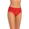 Teyli Slip Donna in Rete - Vita Alta - Dettagli in Pizzo Floreale sui Fianchi. Rosso S