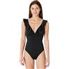 Amazon Essentials Costume da Bagno Intero con Scollo a V e Volant Donna, Nero Slavato, 52