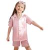 cenozo Pigiama Bambina Bambino Set di Seta con Fascia Pigiama Corto Bambina Bottoni Pigiama Indumenti da Notte Abbigliamento per Casa Set di Abbigliamento
