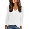 Haslike - Camicetta da donna con scollo a V, maniche lunghe, costine, tunica, top ampia, maglietta a maniche lunghe, camicie a maniche lunghe, bianco, M