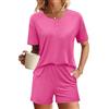 Ekouaer Pigiama Corto da Donna Blu a Maniche Corte Pigiama Set Indumenti da Notte Due Pezzi Pantaloni del Pigiama Donna e Camicia Girocollo Elastico in Vita Tasche Indumenti Notte per L'Estate L