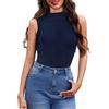 Aottori Gilet Donna Collo Alto Maglia Smanicata Elegante Dolcevita Senza Maniche Slim Fit Aderente Basic Top Elasticizzato Autunno Ufficio Streetwear Blu Scuro M