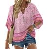 Zeagoo - Top da donna con maniche a 3/4, scollo a V, stile boho, camicette casual sciolte, estive, in cotone, tunica fluida, T-shirt S-XXL, XXL