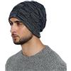 DonDon Berretto Uomo Berretto Invernale Slouch Beanie cuffia di lana con fodera in pile - Navy blue Bianco