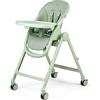 Peg Perego PEG Living Seggiolone Pappa dalla Nascita, Design Contemporaneo, Funzione Sdraietta, Altezza Regolabile, Doppio Vassoio, 4 Ruote 360°, Chiusura Compatta, 0-3 Anni (0-15 kg), Sage