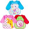 Vicloon 3 pezzi Bavaglini a Manica Lunga, Waterproof & Easy to Clean,Bavaglino Unisex per Bambini, Bambini e Neonati Giocare e Mangiare 6 Mesi a 3 Anni(Uccello, Giraffa, Elefante)