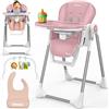 KIDUKU® Seggiolone Pappa Neonato 3 in 1 con Riduttore & Bavaglino | Seggiolone Pieghevole per Bebè e Bambini con Arco Giochi | Sedia Evolutiva Regolabile 7 Livelli | Crescita 0-36 Mesi (Rosa)