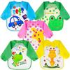 Vicloon 5 pezzi Bavaglini a Manica Lunga,Waterproof & Easy to Clean,Bavaglino Unisex per Bambini,Bambini e Neonati Giocare e Mangiare 6 Mesi a 3 Anni(Auto,Rana,Giraffa rosa,Dinosauro,Giraffa Gialla)