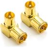 deleyCON 2 Pezzi 90° IEC Adattatore Angolare Spina Angolare SET Placcato Oro Angolo 90 Gradi Spina Coassiale per Radio Cavo TV DVB-T DVB-T2 HD