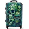 NoBoringSuitcases.com Valigia Grande 20-23 kg, Media, Trolley Medio, Rigida, Rigido, da Stiva, Valigie Grandi, Bagaglio, Leggera, Medie Rigide, con 4 Ruote Girevoli, 67 cm - 72 L, Sfondo Verde Cranio