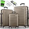 tillvex® Set di 3 valigie da viaggio + bilancia per bagagli, 3 cinghie per valigie e 3 etichette per bagagli, set da 4 ruote, trolley valigia TSA, serratura rigida M-L-XL, oro rosa
