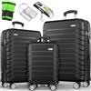 tillvex® Set di 3 valigie da viaggio + bilancia per bagagli, 3 cinghie per valigie e 3 etichette per bagagli, set da 4 ruote, trolley valigia TSA, serratura rigida M-L-XL, Nero