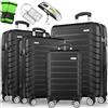 tillvex® Set 4 valigie rigide S-M-L-XL + bilancia, 4 cinghie e 4 etichette bagagli | Valigia da viaggio leggera con 4 ruote piroettanti | Guscio rigido in ABS con lucchetto TSA (Nero)