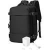 HPLQQ Zaino Sottovuoto da Viaggio con Pompa Borsa da Cabina per Ryanair 40x30x20 Aereo Bagaglio a Mano per Easyjet Impermeabile Lavoro e Scuola Trekking Casual Daypack per 14" laptop,B01-Nero
