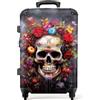 NoBoringSuitcases.com valigia grande 20-23 kg, media, trolley medio, rigida, rigido, da stiva, valigie grandi, bagaglio, leggera, medie rigide, con 4 ruote girevoli, 67 cm - 72 L, Cranio Fiori Scuro