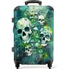 NoBoringSuitcases.com valigia grande 20-23 kg, media, trolley medio, rigida, rigido, da stiva, valigie grandi, bagaglio, leggera, medie rigide, con 4 ruote girevoli 67 cm - 72 L Teschio Fiori Turchese