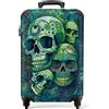 NoBoringSuitcases.com bagaglio a mano, trolley, valigia da 10 kg, rigida, leggera, valigie da viaggio per cabina, aereo, con 4 ruote girevoli manico estensibile robusto 55x40x20 cm Sfondo Verde Cranio