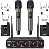 TONOR Set microfoni wireless UHF, microfono a mano/trasmettitore bodypack/microfono wireless headset/microfono wireless lavalier, 4x5 frequenze 60m di portata per voce Karaoke PA System Speaker TW362