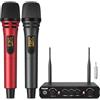 TONOR Microfono Wireless Dinamico, Professionale Sistema di microfoni per Karaoke, UHF Set Mic Senza Fili per DJ, Discorsi, Feste Domestico, Singing, Chiese, Matrimoni, 60M, Grigio&Rosso, TW350