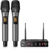 TONOR Microfono Wireless Dinamico, Professionale Sistema di microfoni per Karaoke, UHF Set Mic Senza Fili per DJ, Discorsi, Feste Domestico, Singing, Chiese, Matrimoni, 60M, Grigio, TW350