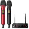 TONOR Microfono Wireless Dinamico, Professionale Sistema di microfoni per Karaoke, UHF Set Mic Senza Fili per DJ, Discorsi, Feste Domestico, Singing, Chiese, Matrimoni, 60M, Nero&Rosso, TW350
