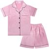 Risipu Pigiama in seta per bambini, unisex, a maniche corte, tinta unita, pigiama in seta per ragazzi e ragazze, rosa, 7-8 Years