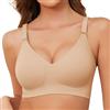 TOMEEK Reggiseno Senza Ferretto da Donna, Cuciture Comodo Reggiseno Scollo a V Bustino con Imbottitura Comfy Bralette Seamless Cinghie Regolabili Base Top Corsetto(Colore della Pelle Scuro,L)
