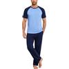 Bresdk Pigiama Uomo Estivo Cotone Manica Corta Pantaloni Lunghi con Tasche