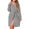 Sopesil Accappatoio Donna in Cotone a Maniche Lunghe Vestaglia Donna Corta con Scollo a V Tasche Kimono al Ginocchio Grigio Chiaro,XXL