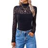 Avidlove Top Sexy da Donna in Pizzo e Rete Festival Body Elegante Dolcevita Camicetta Manica Lunga Top da Festa Rave Abbigliamento da Club Leopardo Nero L