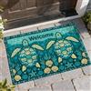 Generic Zerbino con tartaruga di benvenuto, con conchiglie e alghe marine estive color foglia di tè, lavabile, a basso profilo, decorativo, decorazione per esterni, porta d'ingresso, patio, 73 x 43 cm