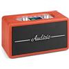 Audizio Tune60 - Radio DAB con altoparlante Bluetooth, telecomando, FM, 40 Watt, funzionamento a batteria, LCD, 20 posizioni, USB/TF, AUX, sveglia, in pelle vintage DAB+, effetto legno di ciliegio