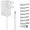 Tonton Adattatore universale AC-DC, 12 V, 3 A, 2 A, 1 A, 0,5 A, AC 240 V a DC12 V, 0,5 fino a 3 A, per telecamera di sorveglianza, strisce LED, WLAN, router Hub FritzBox con 8 connettori adattatori