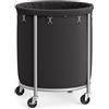 SONGMICS Cesto Portabiancheria con Ruote, Cesta per il Bucato, 170L, Cesto Rotondo con Struttura in Acciaio e Sacco Rimovibile, 4 Ruote e 2 Freni, Nero e Argento RLS001B01