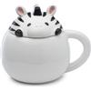 Puckator Tazza in Ceramica con Coperchio Sagomato - Zebra - Animali Dolci