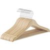 SONGMICS Grucce in Legno, 12 Pezzi, Grucce Appendiabiti, con Scanalature sulle Spalle, Barra per Pantaloni, Gancio Girevole a 360°, per Giacche Camicie Cappotti, Beige Naturale CRW010N12
