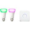 Philips Hue White and Color Ambiance Starter Kit 2 Lampadine Smart con Bluetooth Attacco E27 e un Bridge Hue per Controllo del Sistema