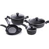MONETA Set Pentole 8 Pezzi Etnea con Padelle Antiaderenti e Coperchi, Batteria Pentole in Alluminio Forgiato Effetto Pietra, Set Padelle e Pentole Antiaderente per Gas Elettrico - Made in Italy