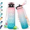 KollyKolla Borraccia 1L, Borraccia con Cannuccia e Marcatori Temporali, Bottiglia Riutilizzabile, senza BPA, Bottiglia Acqua A Prova di Perdite, ideale per Fitness, Scuola, Ufficio, Yoga