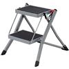 SONGMICS Scaletta a 2 Gradini, Scala Pieghevole, Gradini di 20 cm Coperti con Gomma Antiscivolo, con Manico, Capacitàdi Carico di 150 kg, in Acciaio, Grigio e Nero GSL002GY01