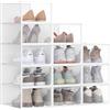 SONGMICS Scatole Contenitori per Scarpe in Plastica, Sportello, Trasparenti, 12 Pezzi, Impilabili, Facili da Montare, 33,2 x 23 x 14,5 cm, fino a Taglia 43, Trasparente e Bianco Nuvola LSP312W01